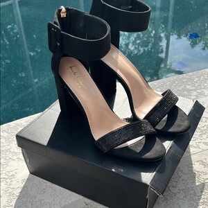 Nicole Miller Black Suede Block Heel Sandals